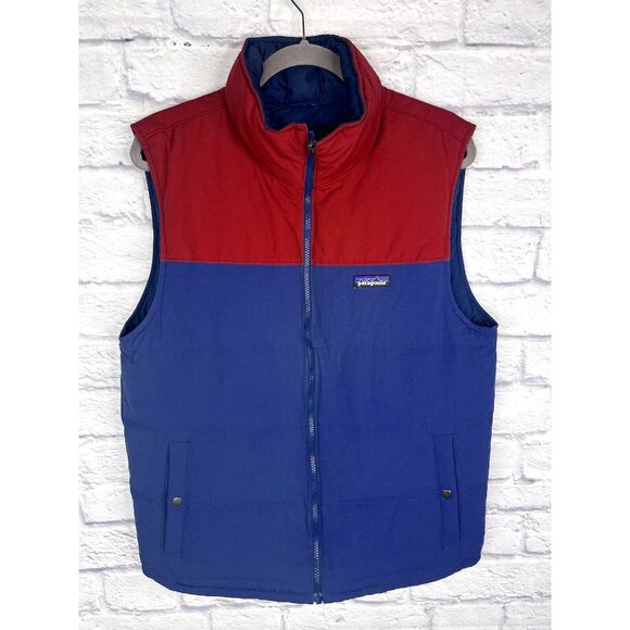PATAGONIA Men's Navy Red Reversible Bivy Down Vest - Picture 1 of 7
